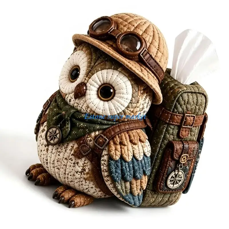 090B Owl DIY tissue box craft set with fabric look for family desk display