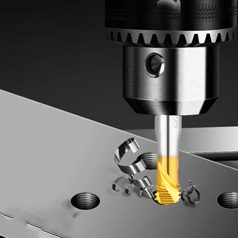 6pcs Self Tapping Titanium Plated Hexagonal Shank High-speed Steel Threaded Drill Bit, Spiral Metric Composite Tap Manual Tool