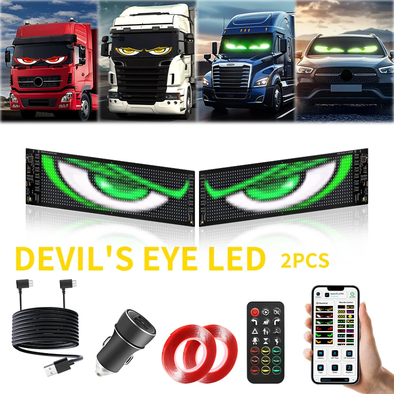 2PCS LED Vehicle Signs Devil's Eyes LED Flexible Screen 16 X 96px FPCB Soft Screen LED Scrolling Sign with Remote Control LED Programming Screen DIY Text Animation LED Window Sign for Trucks and Vans