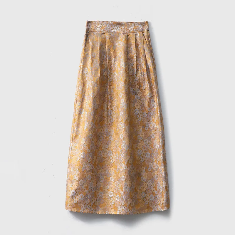 High Quality Silk Retro Skirt Women's Half Elastic Waist Straight A- line