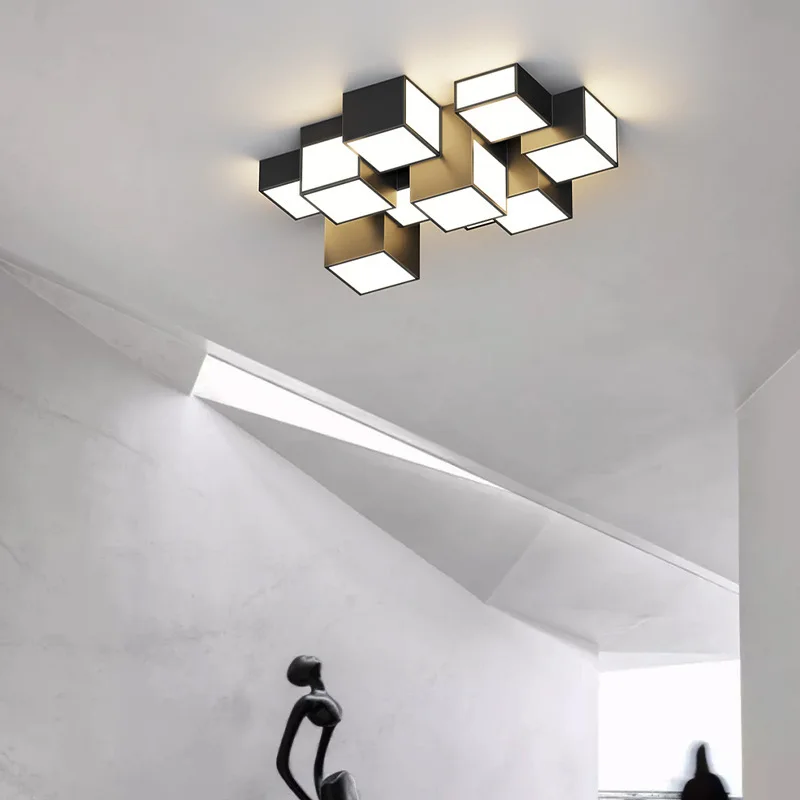 

Geometric Shape Lights For Living Room Kitchen Modern Minimalist Creative Black Ceiling Lights Basement Rectangular Chandelier