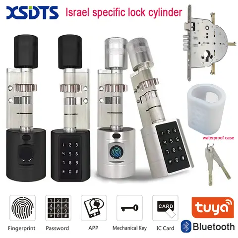 이스라엘 전용 투야 앱 지문 인식 실린더 전자 스마트 도어락 디지털 키패드 코드 키 카드 원격 제어 가정 아파트용