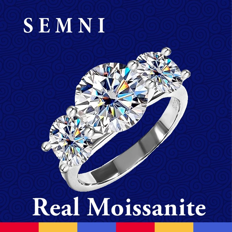 

SEMNI Total 5.0ct 3 Stones Moissanite Diamond Ring for Women Engagement Promise Band 925 Sterling Silver Fine Jewelry Anillos