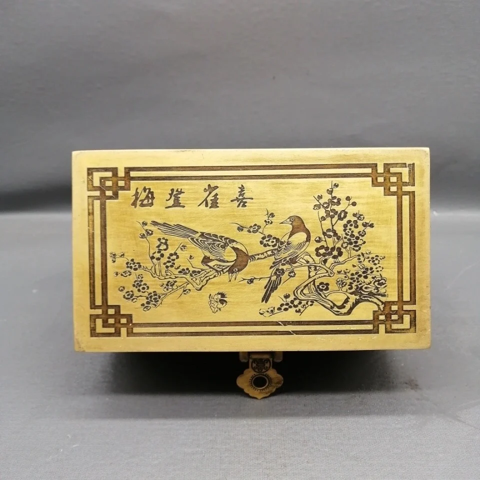 

Copper ware, brass jewelry box, with small lock, a magpie climbing plum blossom Home Decoration Crafts