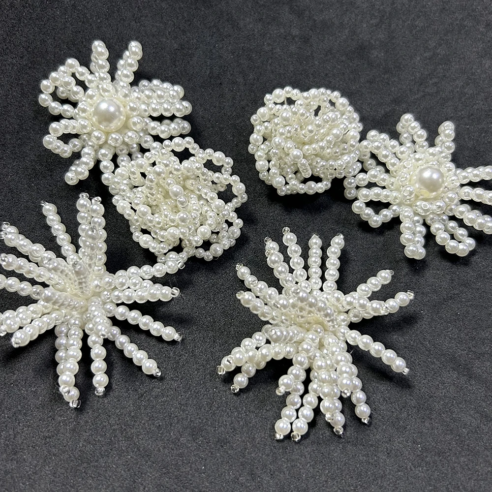 2pcs Handmade White Flower Stamen Patches, Versatile Sew On for Shoes Hats Bags Earrings Hair DIY Accessories