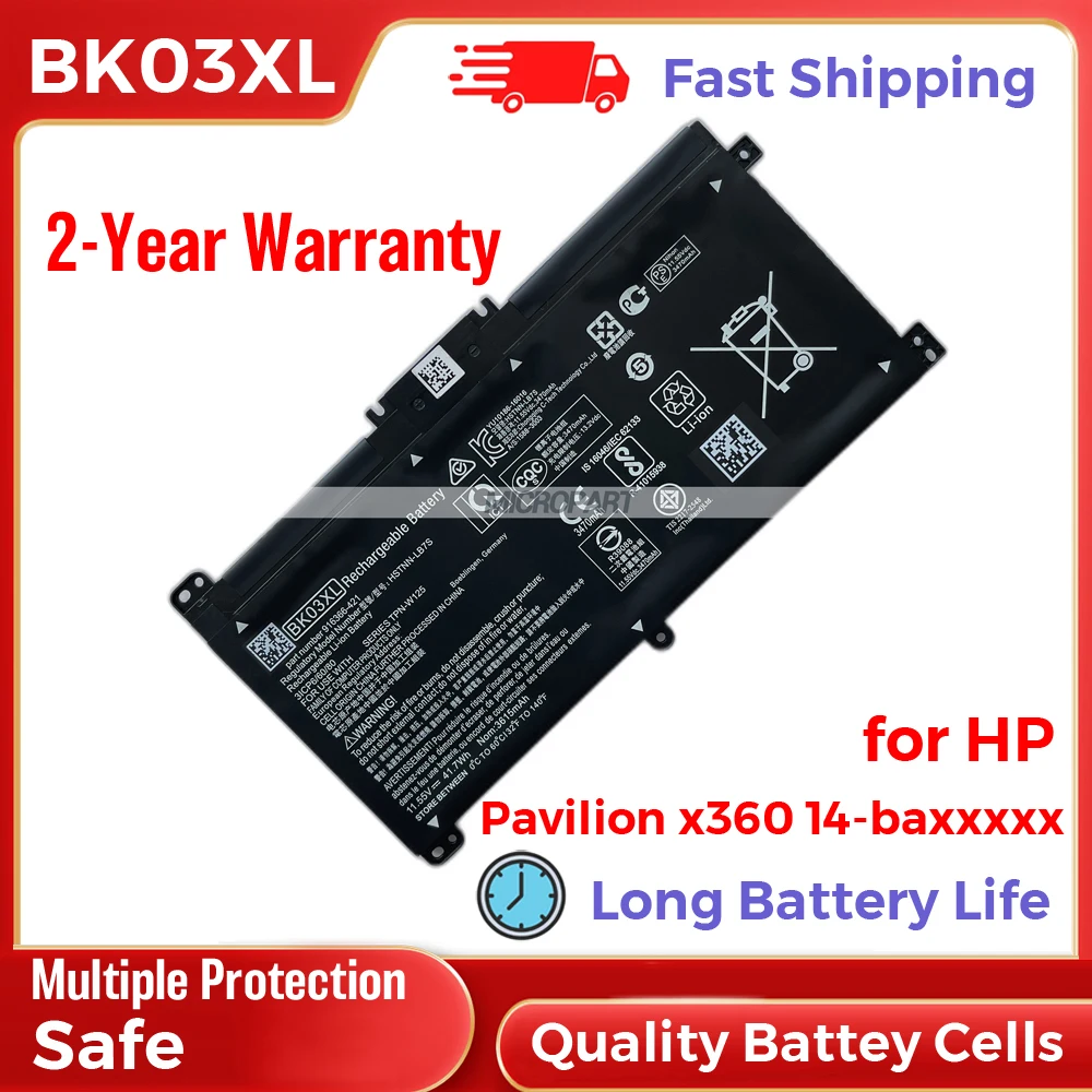 

HP BK03XL 916366-421 HSTNN-LB7S Laptop Battery Replacement for Pavilion x360 14-baxxxxx Series Long Battery Life Li-ion 41.7Wh