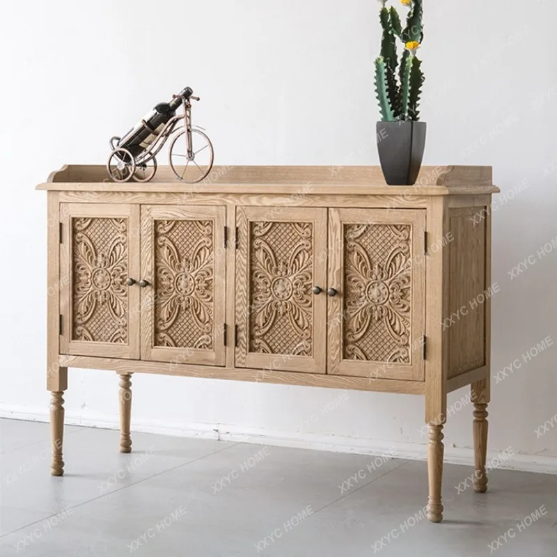 Country lockers, retro and old solid wood carving flower and dining side cabinets, small and medium-sized bedrooms
