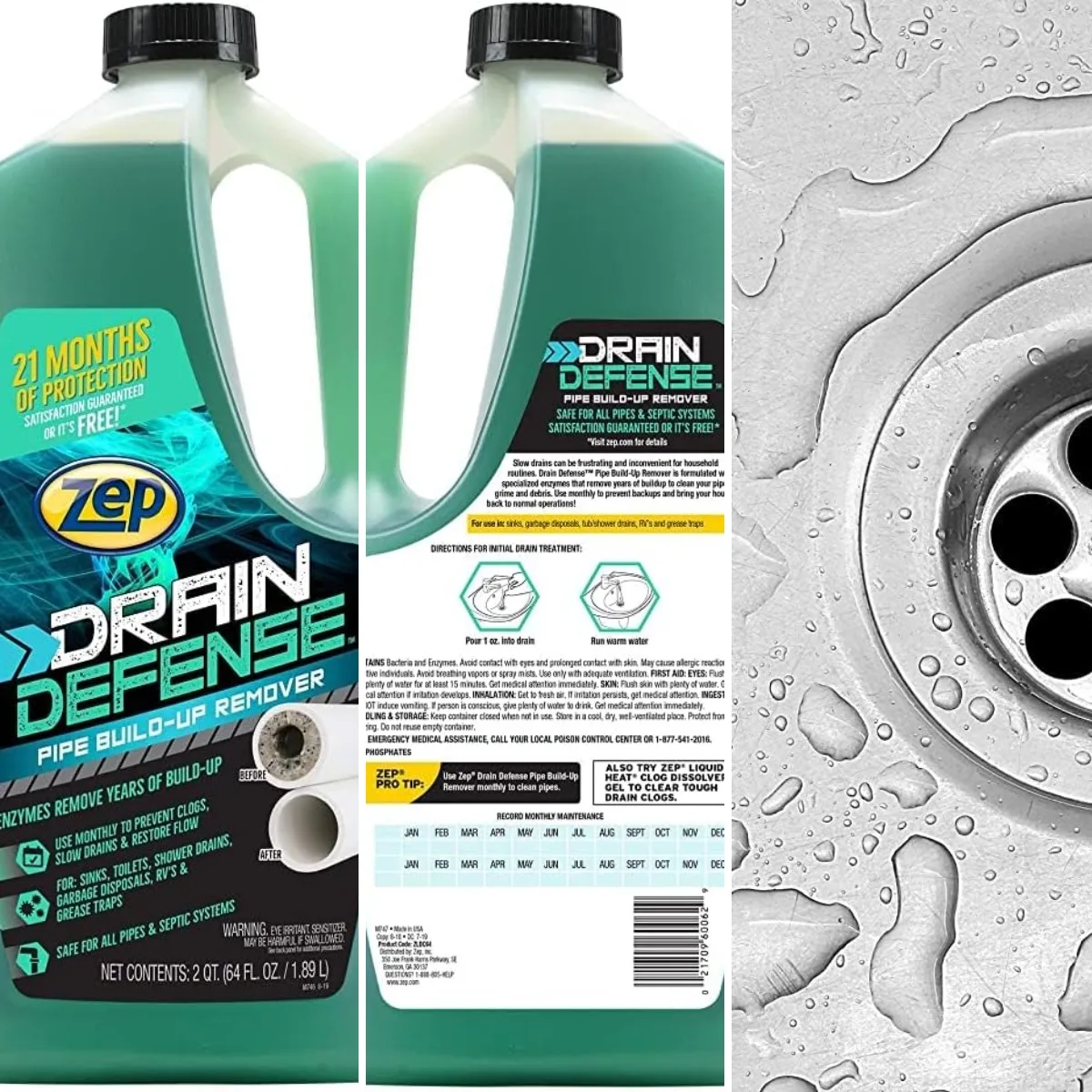 Drain Defense Pipe Build-Up Remover - 64 Ounces - ZLDC648 - Professional Strength Liquid Pipe Build Up Remover,GREEN | Professio