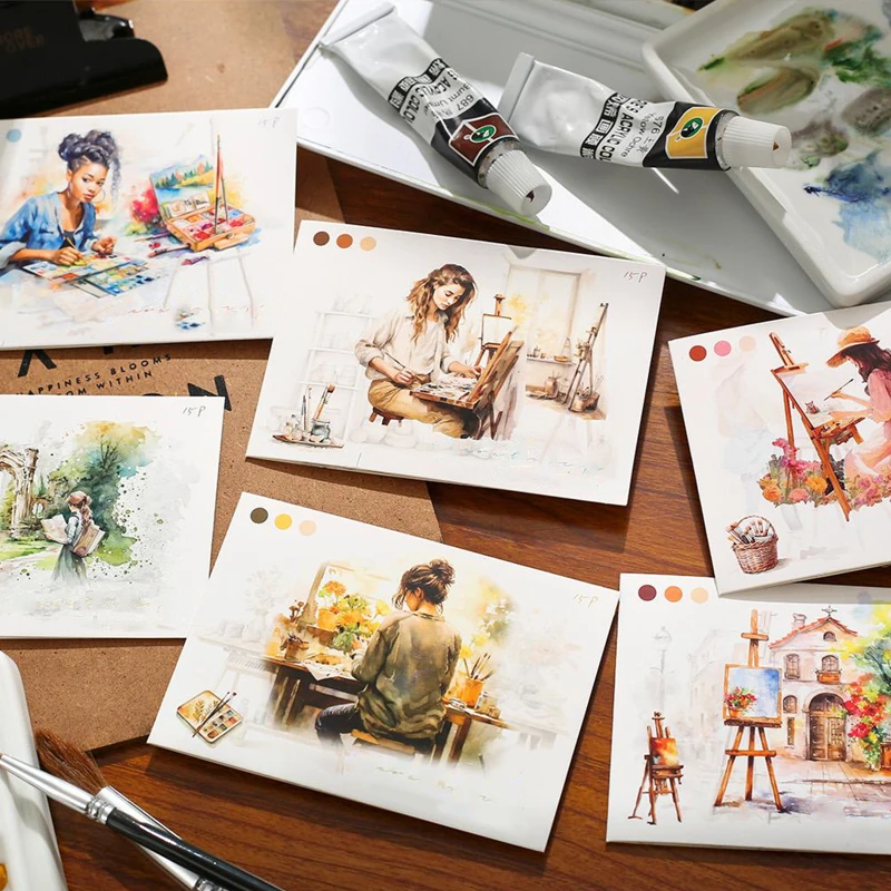 

Mr. Paper, Landscape Character Painting Watercolor Theme Stickers, Scrapbook, Phone Case, Diary Gift Card Decorative Stickers