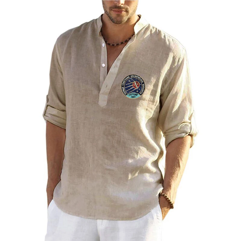 Vintage Russia CCCP Yuri Gagarin Men's linen long-sleeved shirts are suitable for summer and provide good breathability T shirt