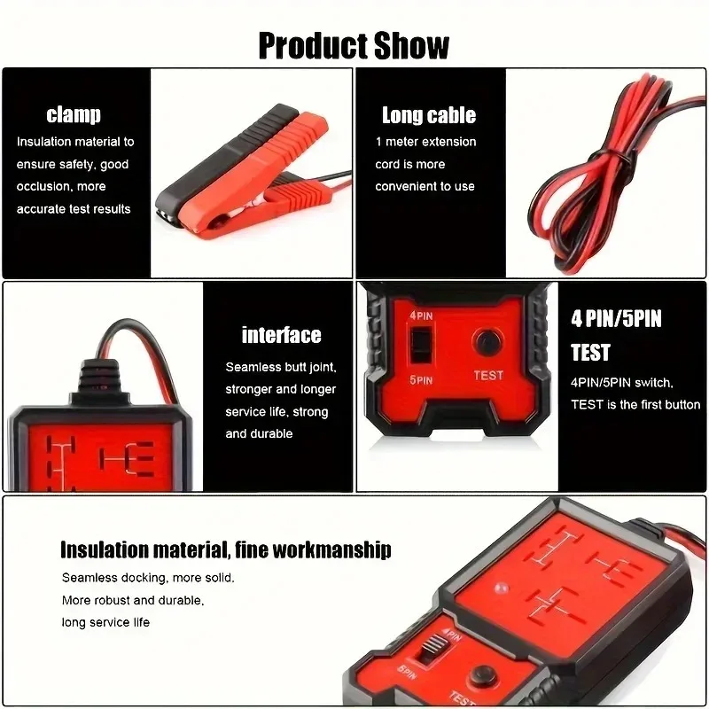 12V Car Relay Tester Diagnostic Detector Tool Universal Vehicle 4 Pin 5 Pin Relay Fault Analyzer Quick Check Circuit Signal