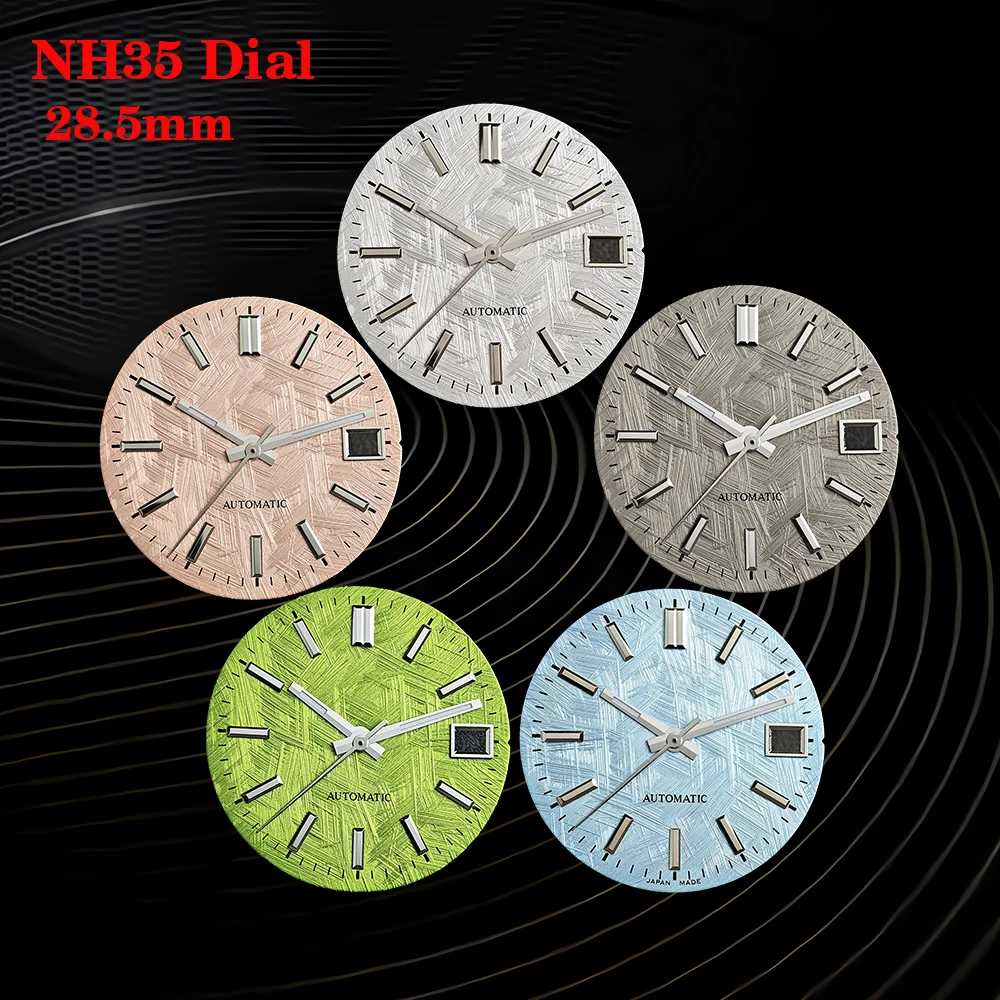 NH35 Unmarked Dial 28.5mm Custom Logo Dial Cherry Blossom Pink Green Chaotic Texture Dial, Suitable for NH35 Movement