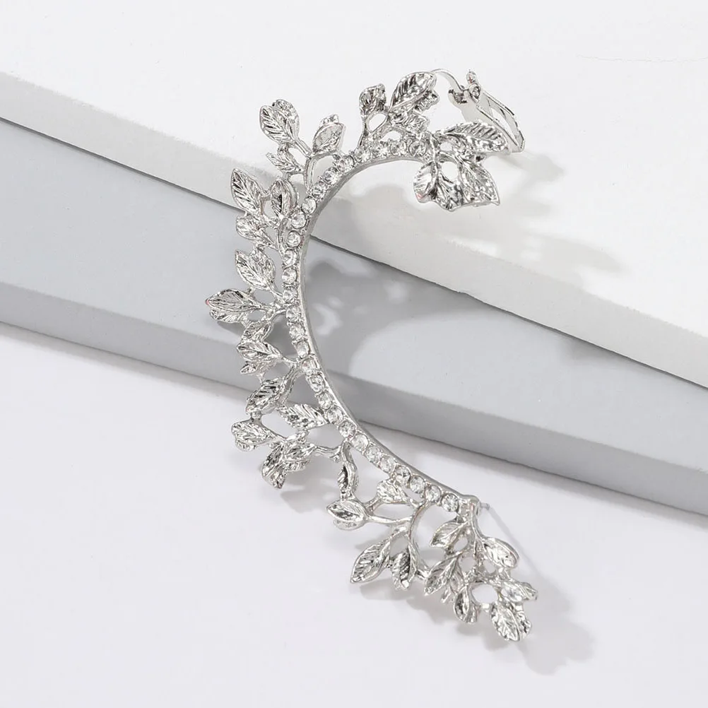 

2Pcs Stylish Leaf Climber Earrings Creative Ear Clip Alloy Crystal Material No Odor Safe Use Ear Wrap Earrings