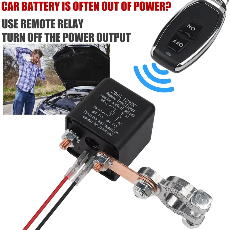 Remote Battery Disconnect Switch 12v, 200A, Upgrade Prevent Battery Drain Car Kill Switch Anti-Theft Remote Battery Kill Switch