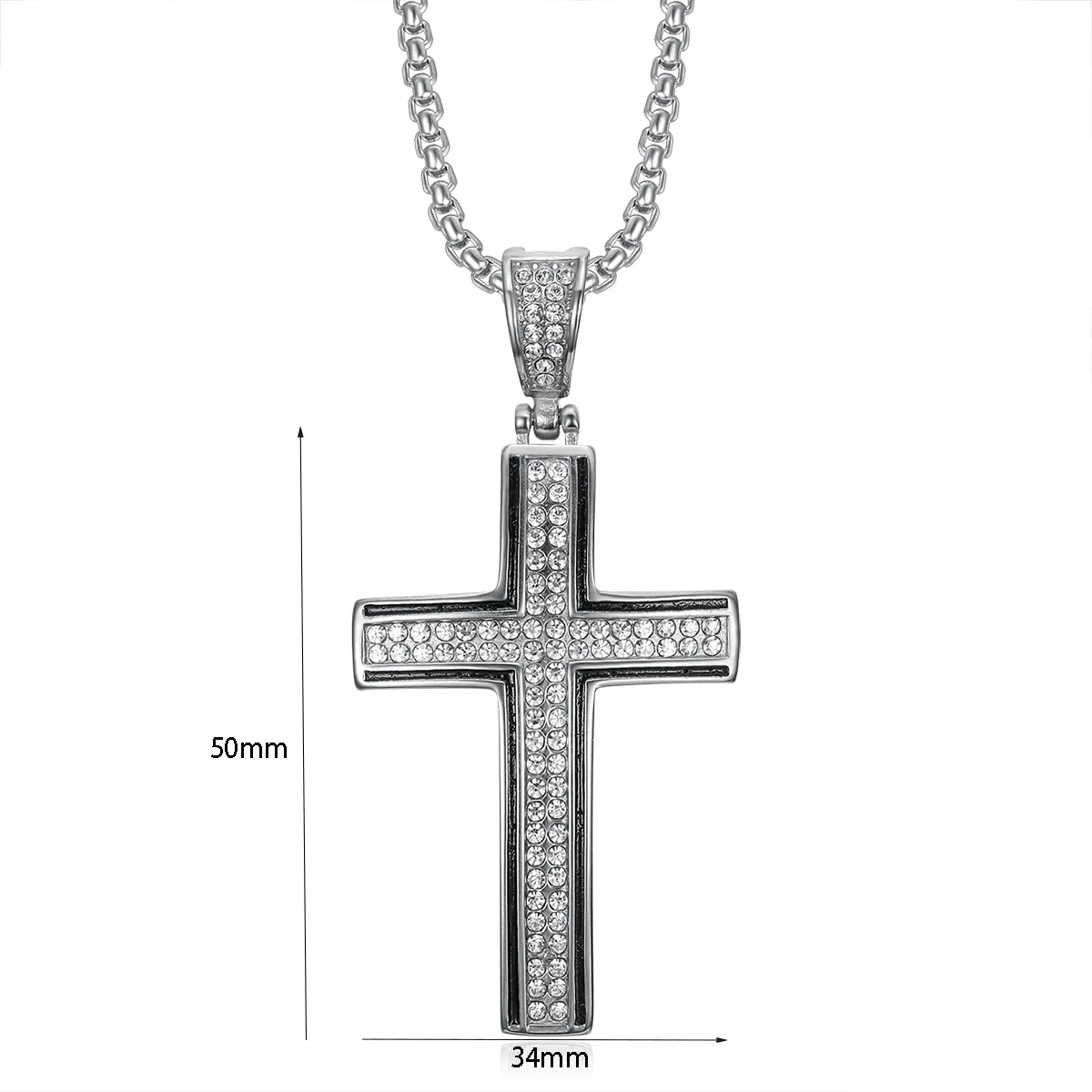 18K Gold Plated Crystal Cross Pendants Necklace Cubic Zirconia Stainless Steel Fashion Jewelry for Men Gift