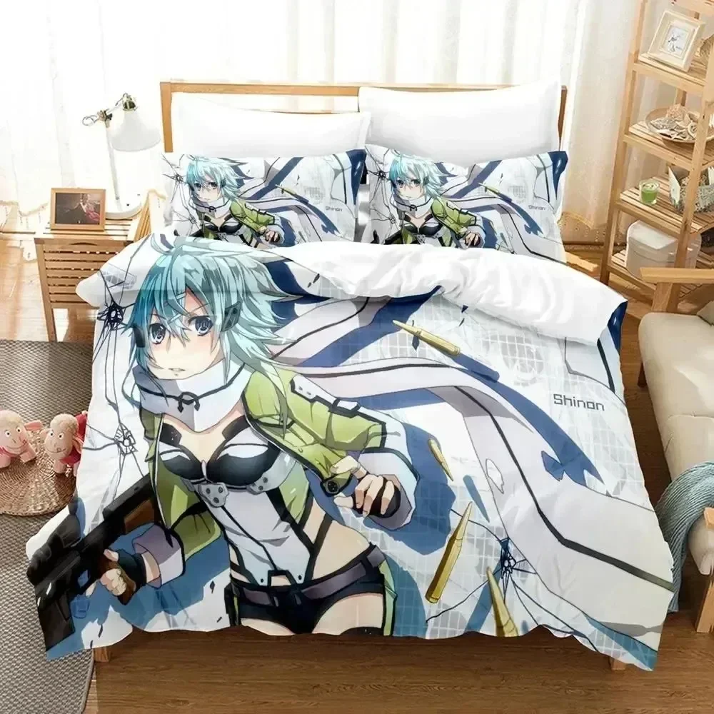 Anime Asada Shino Sword Art Online Printed Bed Set Duvet Cover Pillowcase Bedding Set Bed Linen Sheet Quilt Cover Full King Size