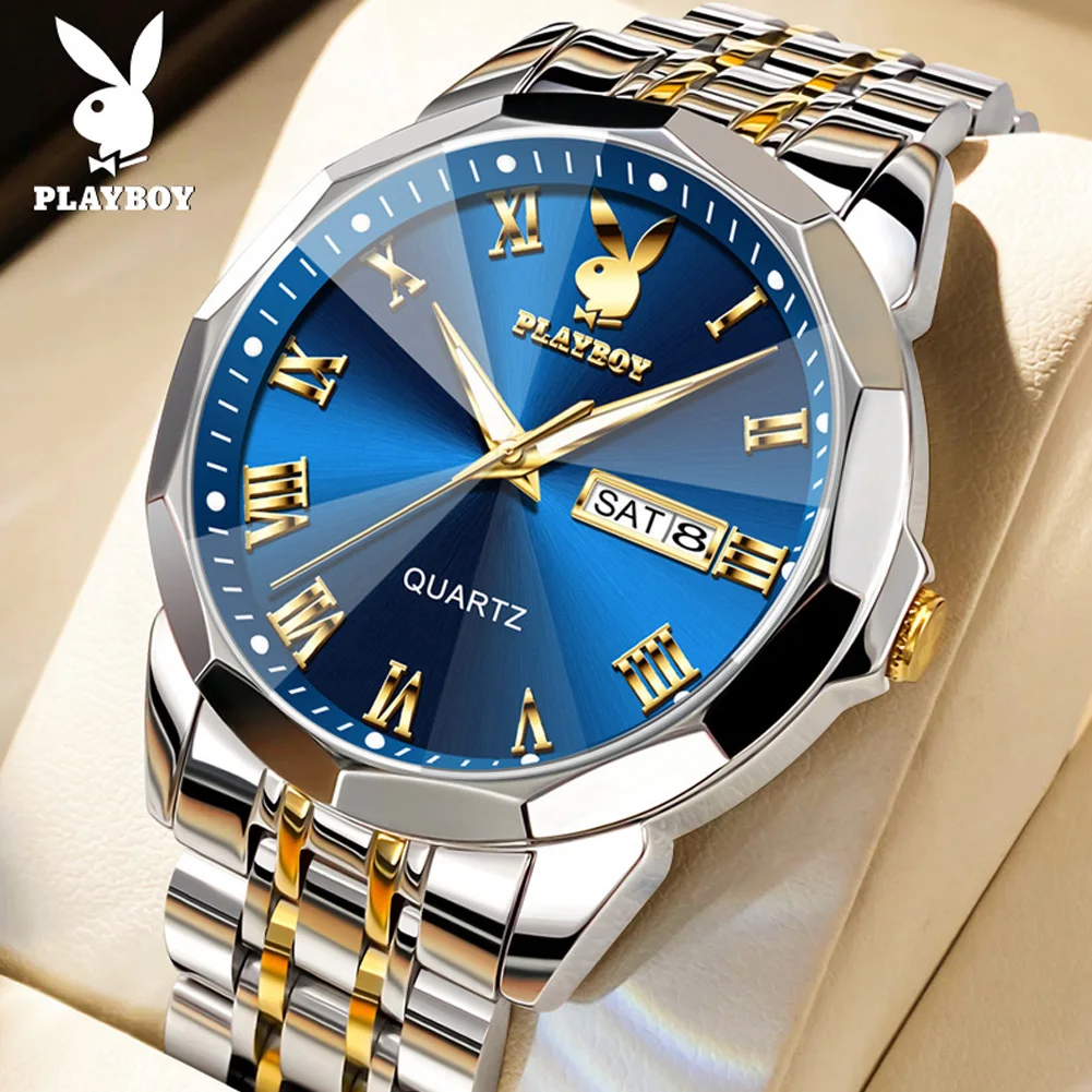 PLAYBOY Luxury Fashion Men\'s Quartz Watches Original Stainless Steel Waterproof Watches for Men Best Selling Men\'s Wrist Watches