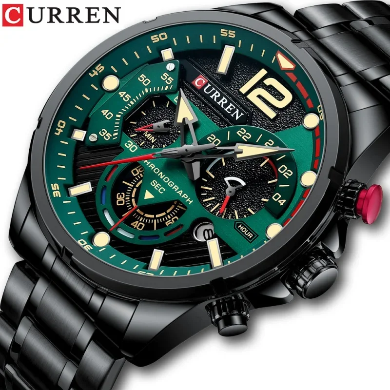 Curren/Karui En8395Men's Watch Calendar Word Six-Pin Steel Belt Watch Quartz Watch Movement of The Word