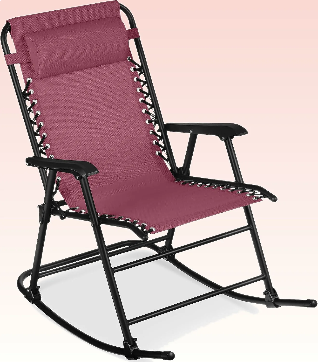 Best Choice Zero Gravity Rocking Chair Folding Reclining Patio Lounge with Adjustable Pillow for Lawn Beach Camping Burgundy