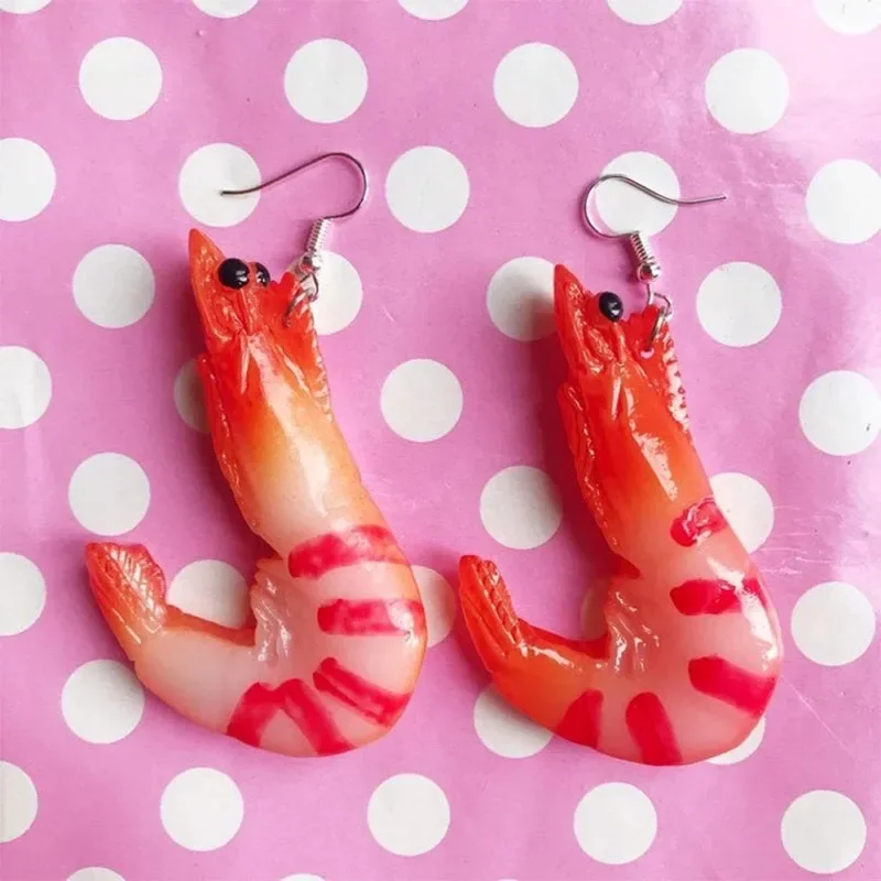 Funky large shrimp earrings Made from resin resin Great unusual statement earrings