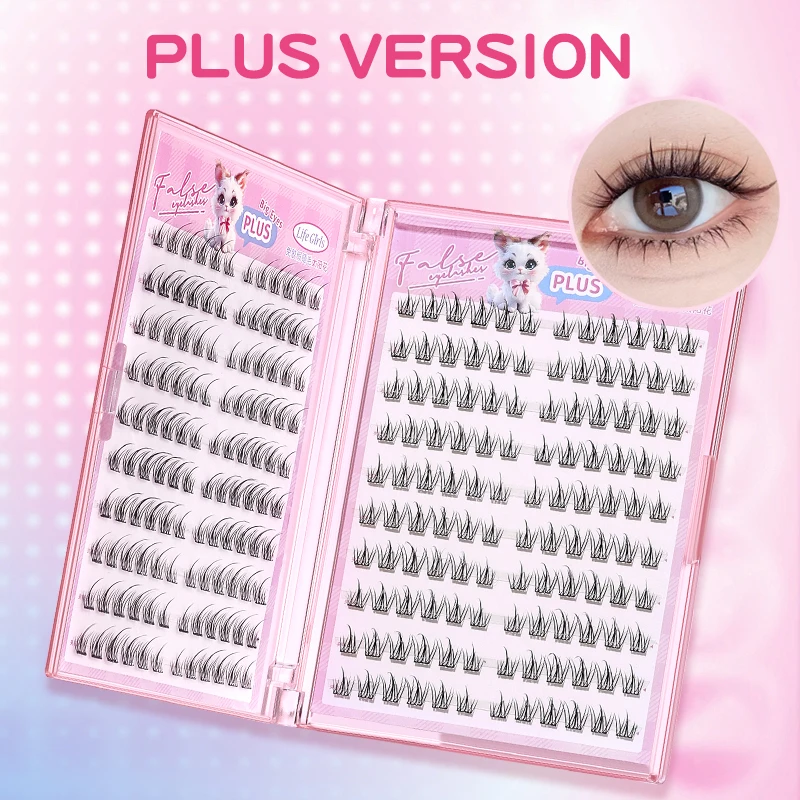 Sztuczne rzęsy Life Girls 200/240 kępek, duże, bezklejowe, 10-12 mm, naturalne, podkręcone, segmentowe rzęsy w formie książeczki.