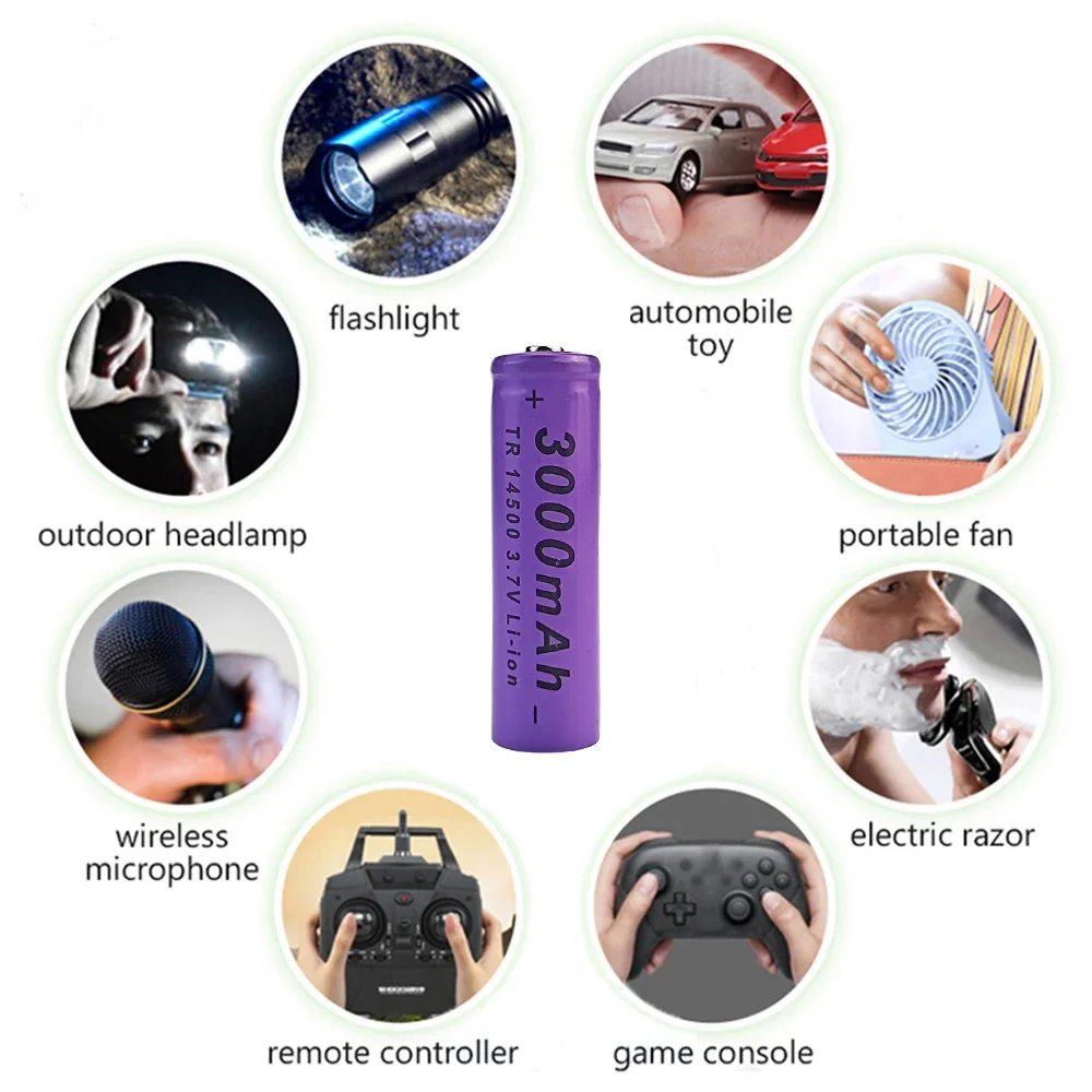 14500 Lithium 3000mAh Rechargeable 3.7V Battery Flashlight LED Flashlight Toy New High Capacity Primary Battery