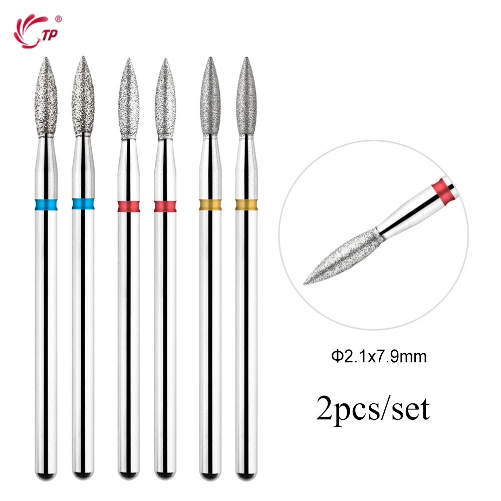 TP 2 Pz/set Punta da trapano per unghie diamantata fine Forma a cono Macinini russi Cuticola Pulita Burr Trapano elettrico per manicure Accessori per unghie