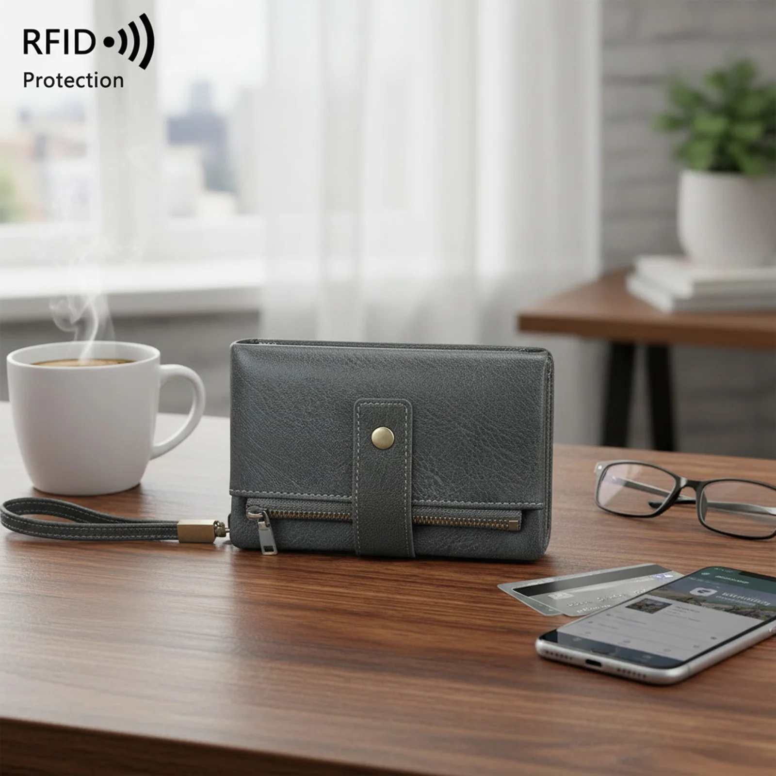 Women Short Wallet With RFID Blocking Triple Fold Design Vintage Style Large Capacity
