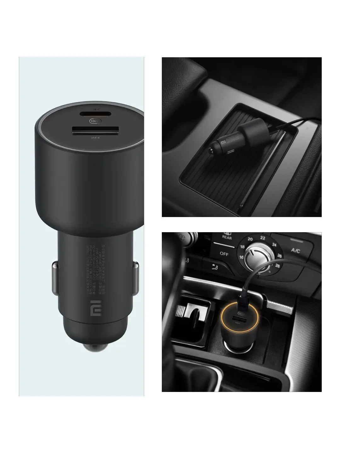 Xiaomi Mi Car Charger 100W  MAX 1A1C Fast Charging Dual-port USB-A USB-C Smart Device Fully Compatible With Light Effect Display