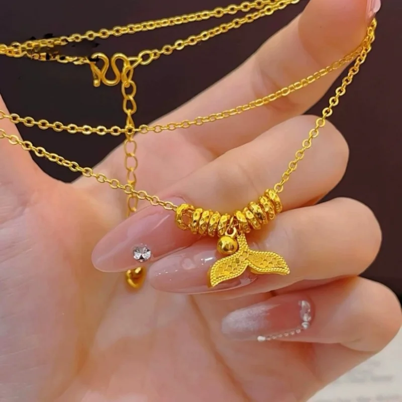 Luxury 24K Bling Dragon Scale Fish Tail Necklace Women Fashion 5G Hard Gold AU9999 Hammered Coil Choker