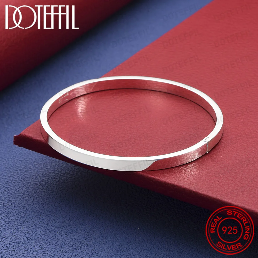 925 Sterling Silver Smooth Flat Openable Bangle Wedding Party Jewelry