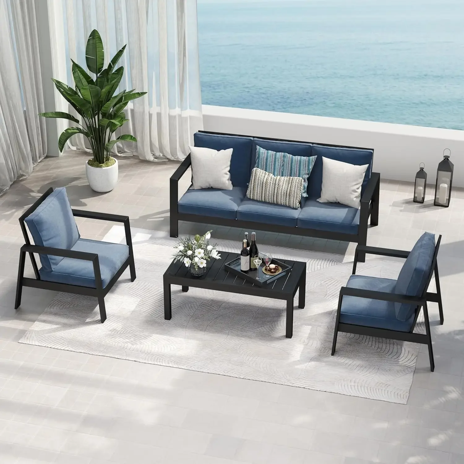 

Aluminum Outdoor Patio Furniture Set, 5 Seats Water-Resistant Patio Conversation Set, Modern Metal Furniture Set, Customized