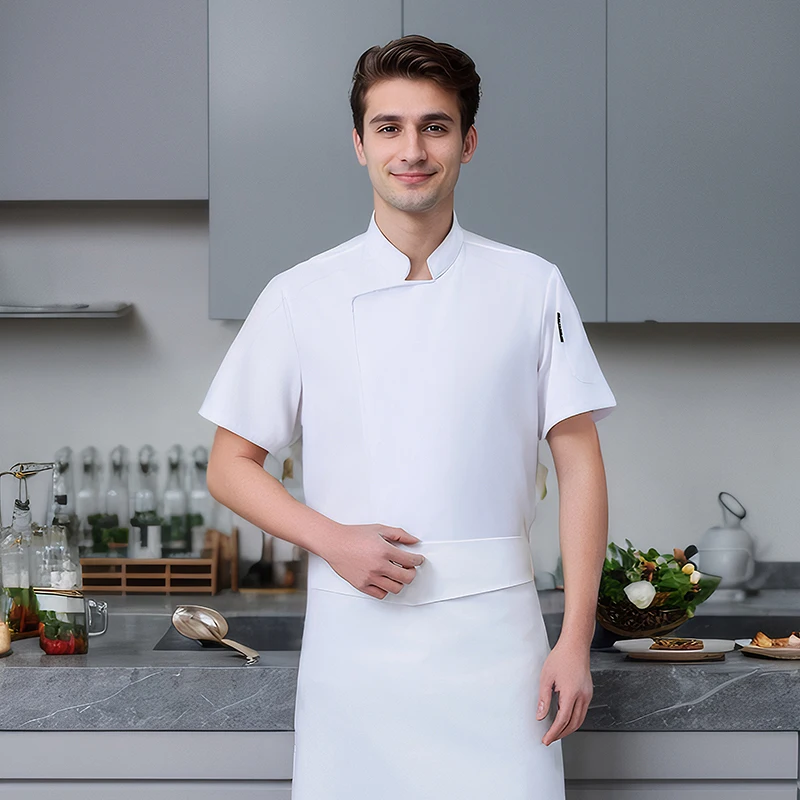 Summer men short sleeve Breathable Chef Jacket Kitchen work uniform Restaurant Chef coat white apron work clothes Chef shorts