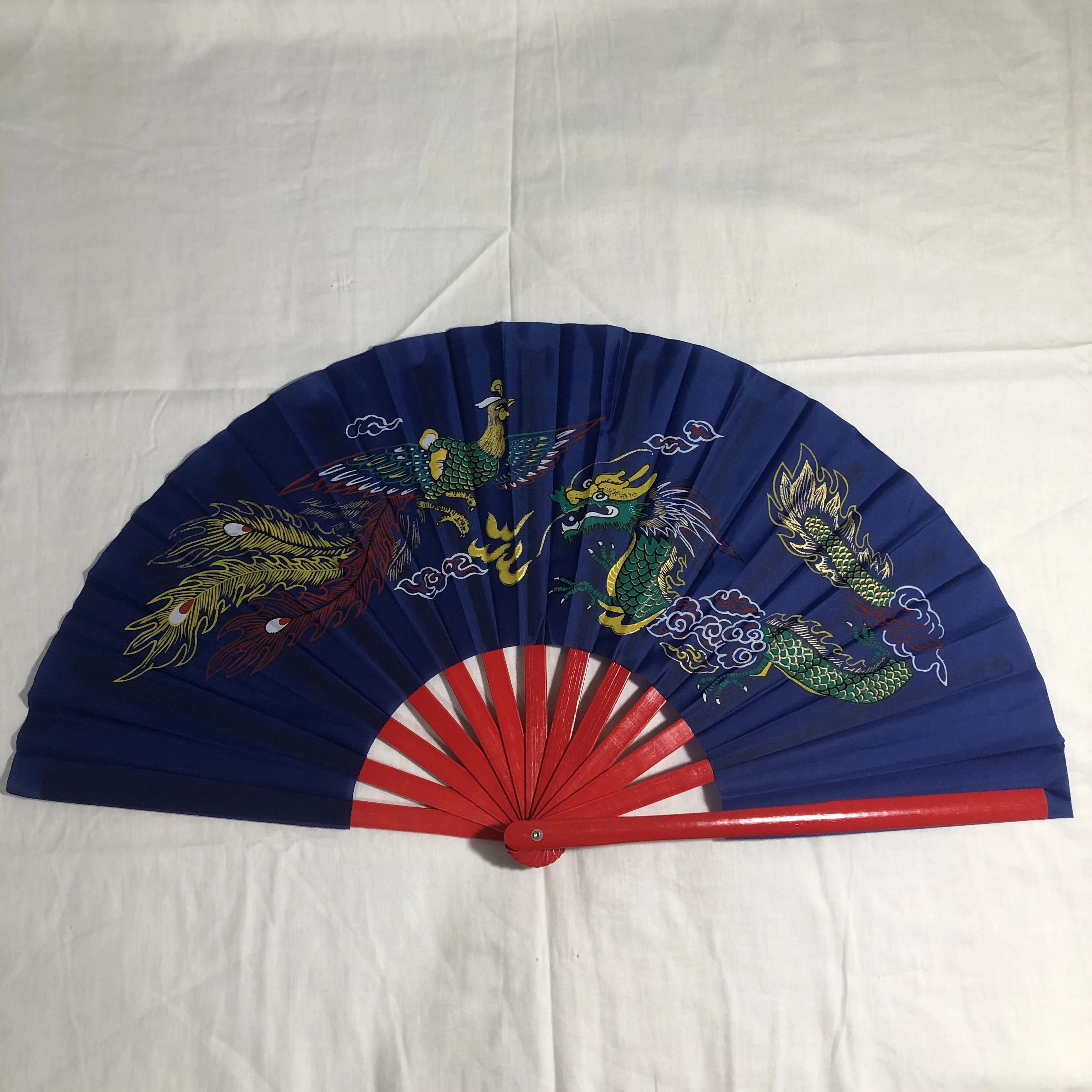 Dragon Phoenix Tai Chi Martial Arts Kung Fu Bamboo Silk Fan Right Hand Wushu Dance Practice Training Bamboo Bone Kung Fu Fan