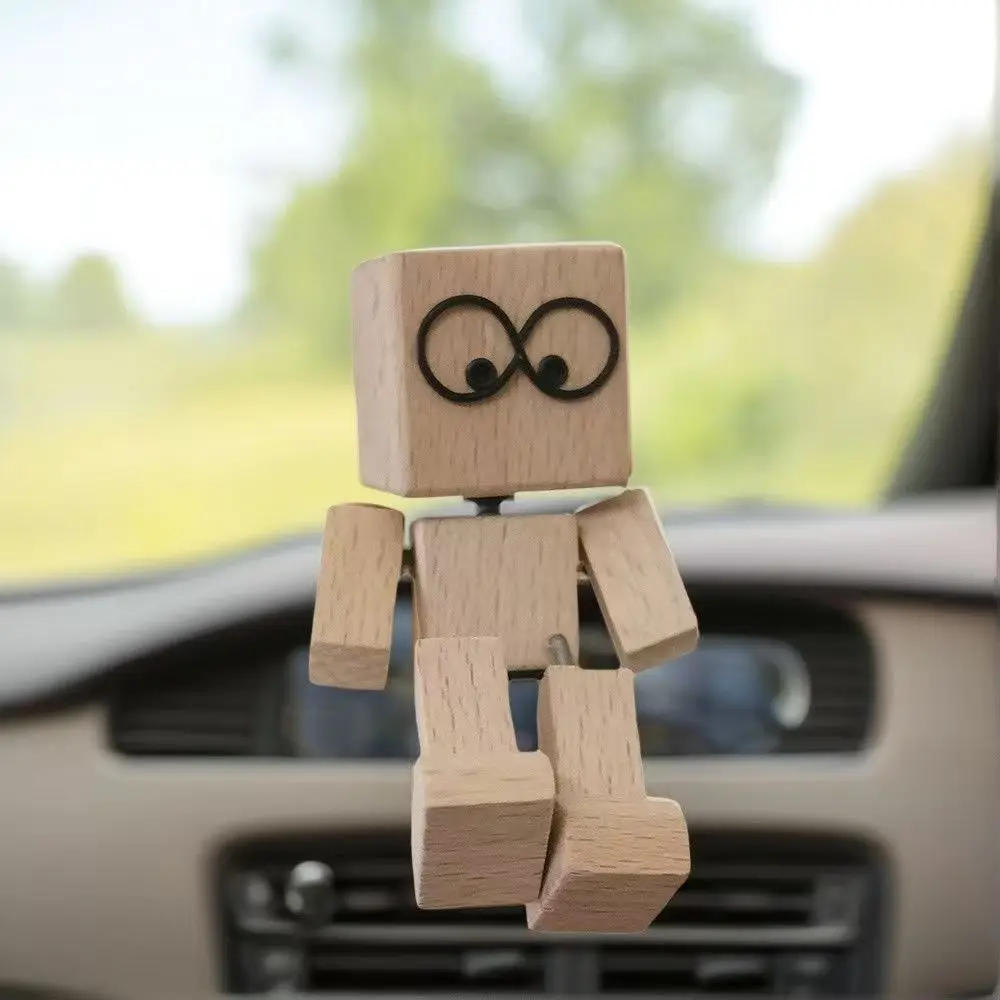 Neue handgefertigte Holzpuppe mit beweglichen Füßen für das Auto-Armaturenbrett, Desktop-Dekoration, schüttelnde Holzmann-Figur, Wackelkopf-Puppe – Detail 6