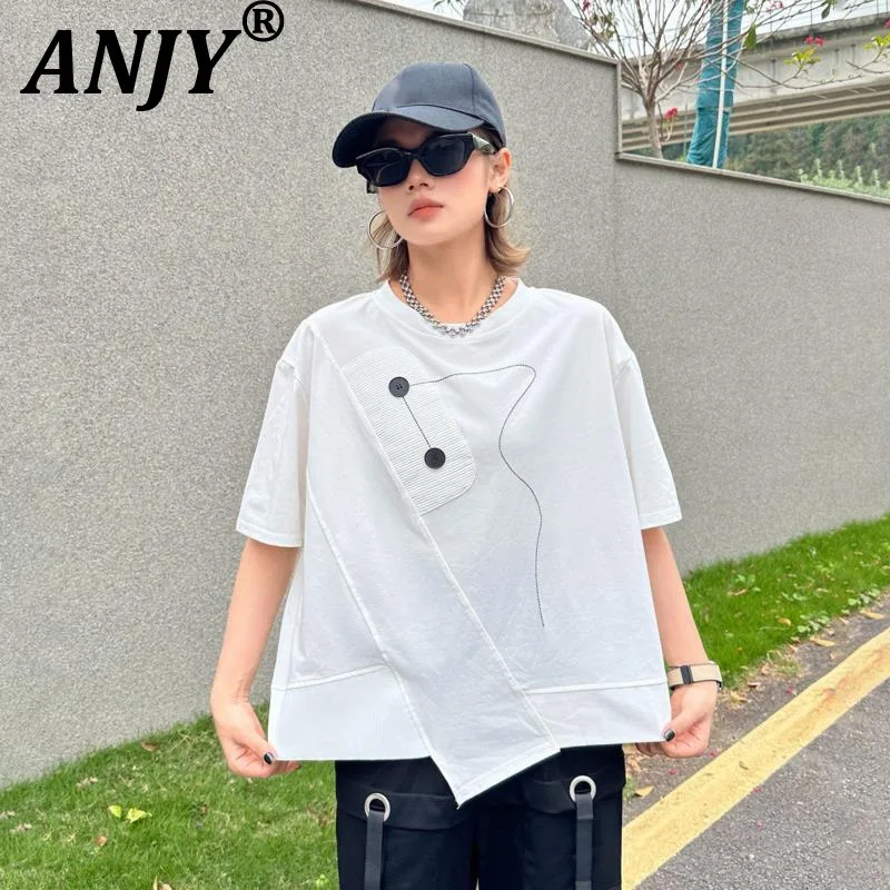 

ANJY Summer New Women Irregular Patchwork Design Versatile Loose Short Sleeve T-shirt Trendy Fashion Niche Ins Casual Top A21831
