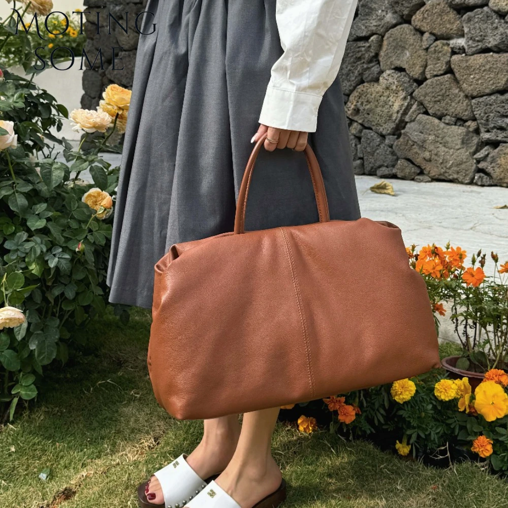 Motingsome Quality Cowhide Genuine Grade Woman Handbag Blowing Bag Oversized Hobos 2025 New in Handbag Autumn and Winter Tote
