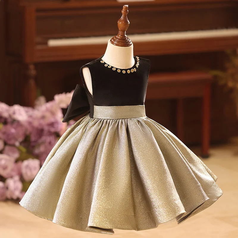 2025 New Girls Birthday Baptism Princess Ball Gown Children Cute Bow Design Party Performance Dress y1600