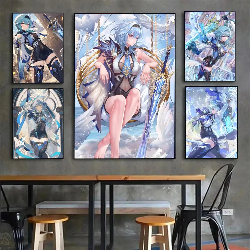 Hot Game G-Genshin I-Impact E-Eula Cute Poster Painting Wall Art Mural for Living Room Home Decor and Gifts
