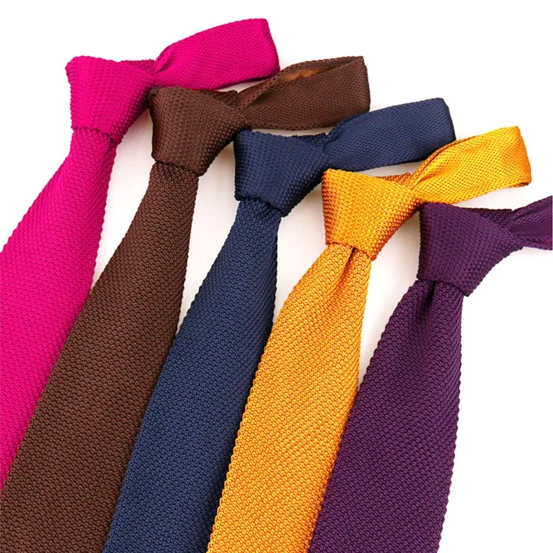 Classic Knitted Neck Ties For Men Solid White Brown Neckties Formal Business Fashion Knitting Tie Casual Daily Wear Neckerchiefs