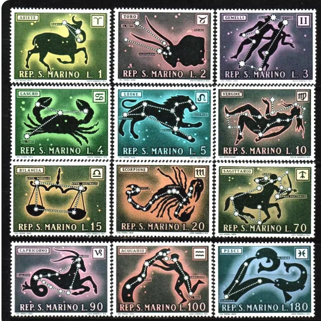 12 Pçs/set Novo Selo Postal San Marino 1970 Os Doze Sinais do Zodíaco Selos Postais MNH