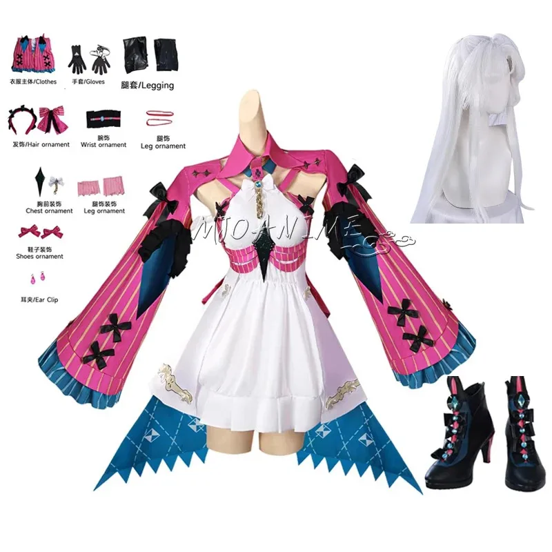 

Game Wuthering Waves Carlotta Cosplay Costume Dress Wig Women Halloween Roleplay Suit goi/6