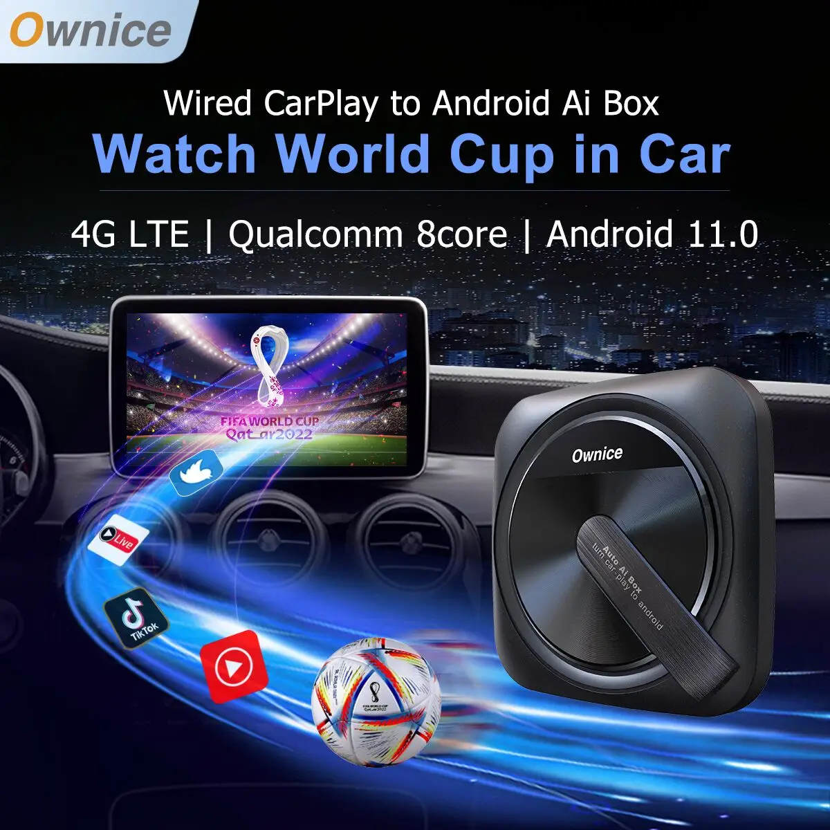 Ownice A1 Android 11 CarPlay Mini Ai TV Box Wireless Car Play adattatore Auto Android per Youtube Netflix Spotify iPTV 4G LTE GPS