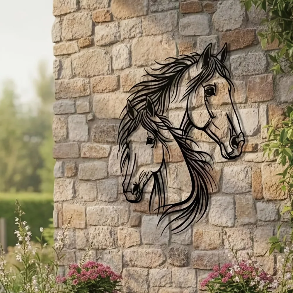 CIFBUY Iron Wall Art Double Horse Metal Sculpture Western Farmhouse Decor Sign For Home Indoor Outdoor Yard Ornament