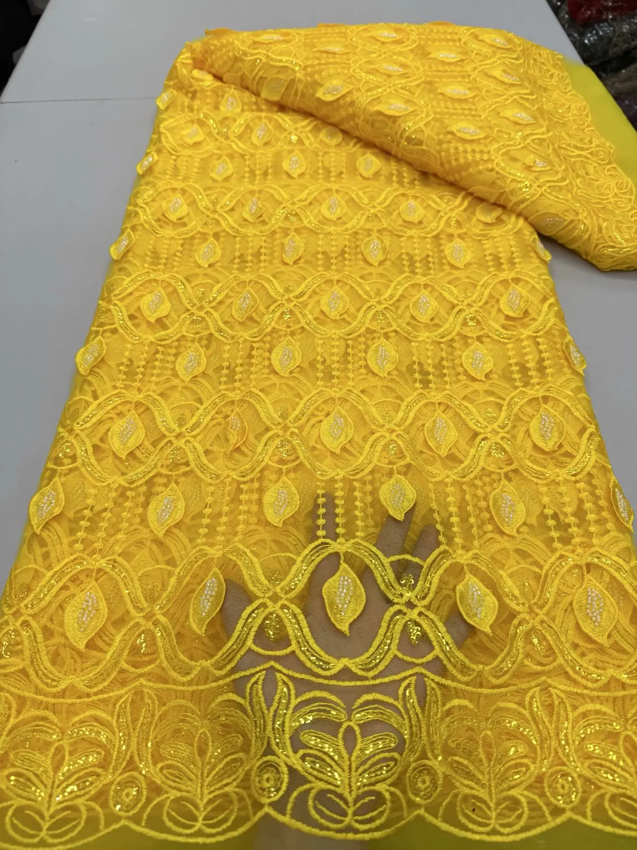 

2025 African Nigeria High-Quality Sequins Embroidery Tulle Lace Fabric Guipure Dress Beads Stone 5Yards for Wedding Party JY410