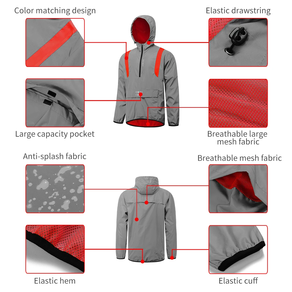 WOSAWE Men Women Reflective Windbreaker Hooded Jacket Multi-colored For Cycling Running Bike Outdoor Sports