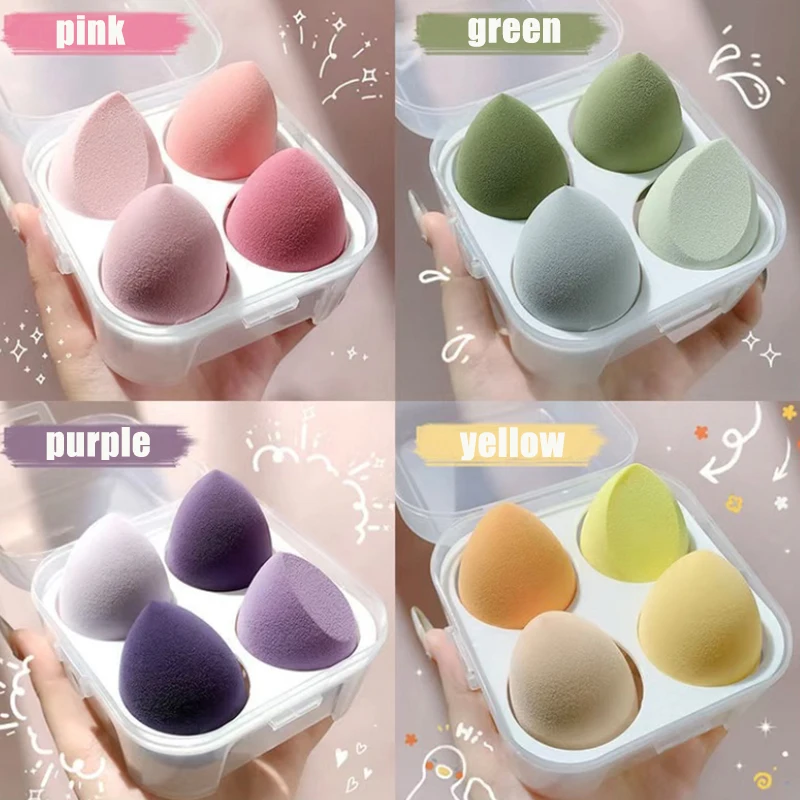 4 Pcs/box Soft Sponge Beauty Cosmetic Eggs Concealer Foundation Dry Wet Use Makeup Tools Pink Purple Cosmetics Puffs Applicator