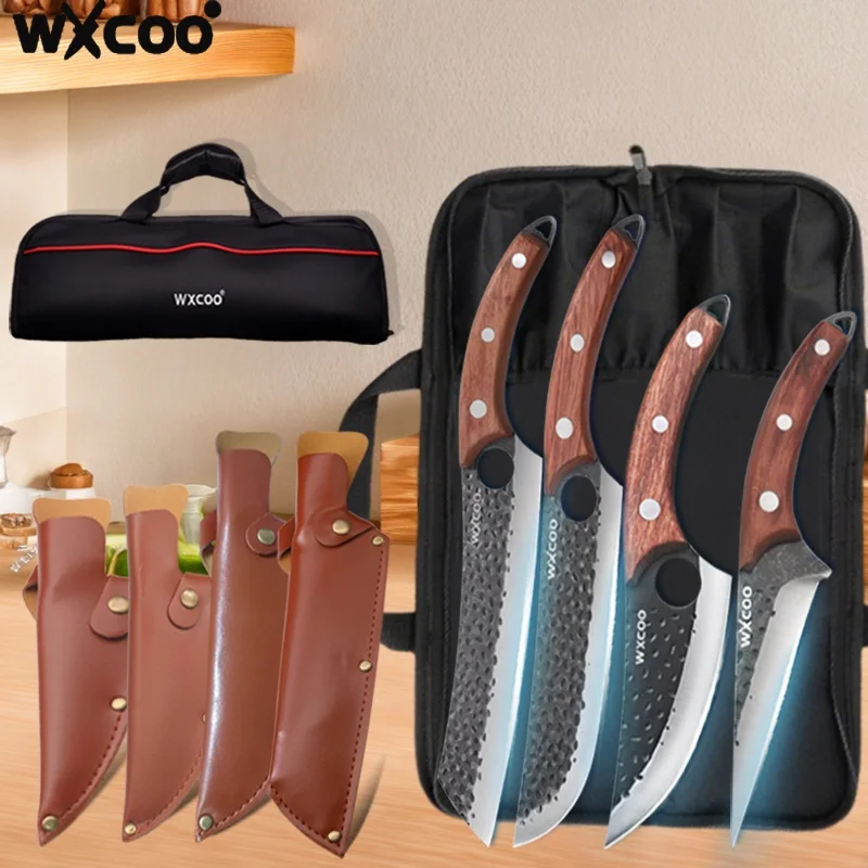 WXCOO1~5pcs Hand Forged Butcher Knife Chef Kitchen Knife Set