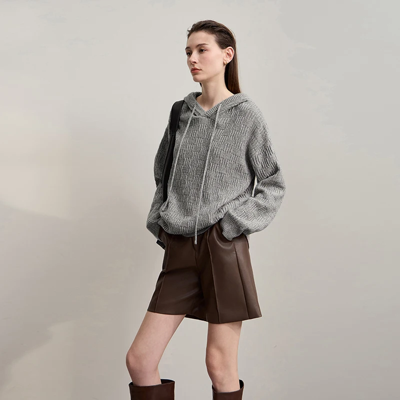 Amii camisola feminina com capuz 2025 inverno novo casual tricô versátil roupas femininas manga longa solta malhas sólidas 12554051