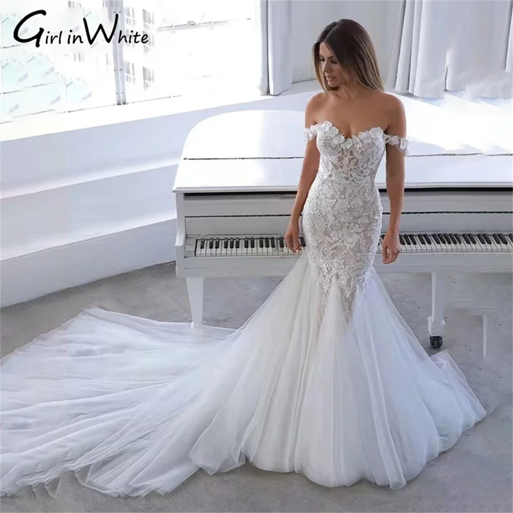 Graceful Mermaid Wedding Dresses Lace Appliques Bridal Gowns Off The Shoulder customized Backless Bride Robes Vestidos De Novia